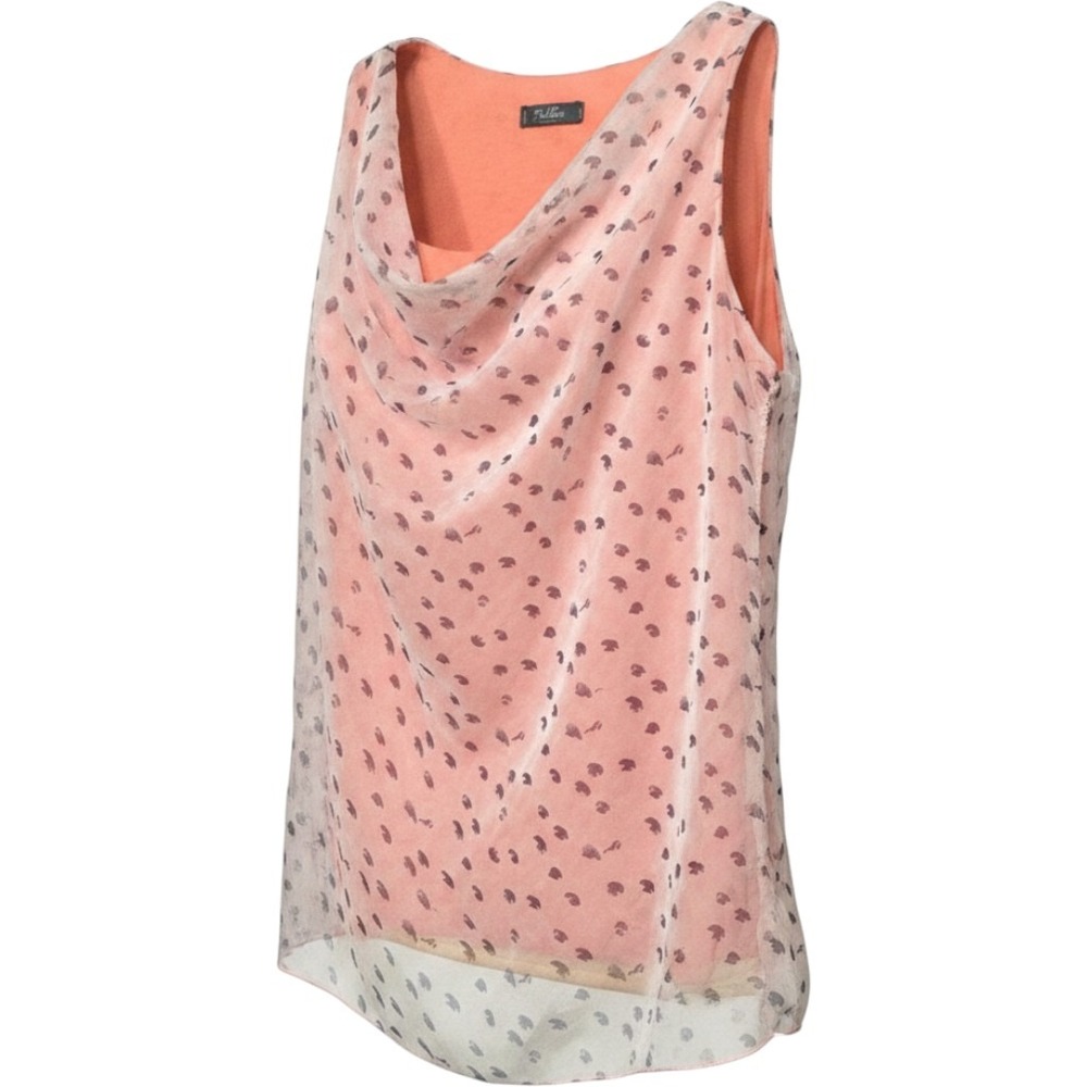 Bellina Made in Italy Silk Layered Sleeveless Top Coral Pink Cowl Neck Sz M EUC